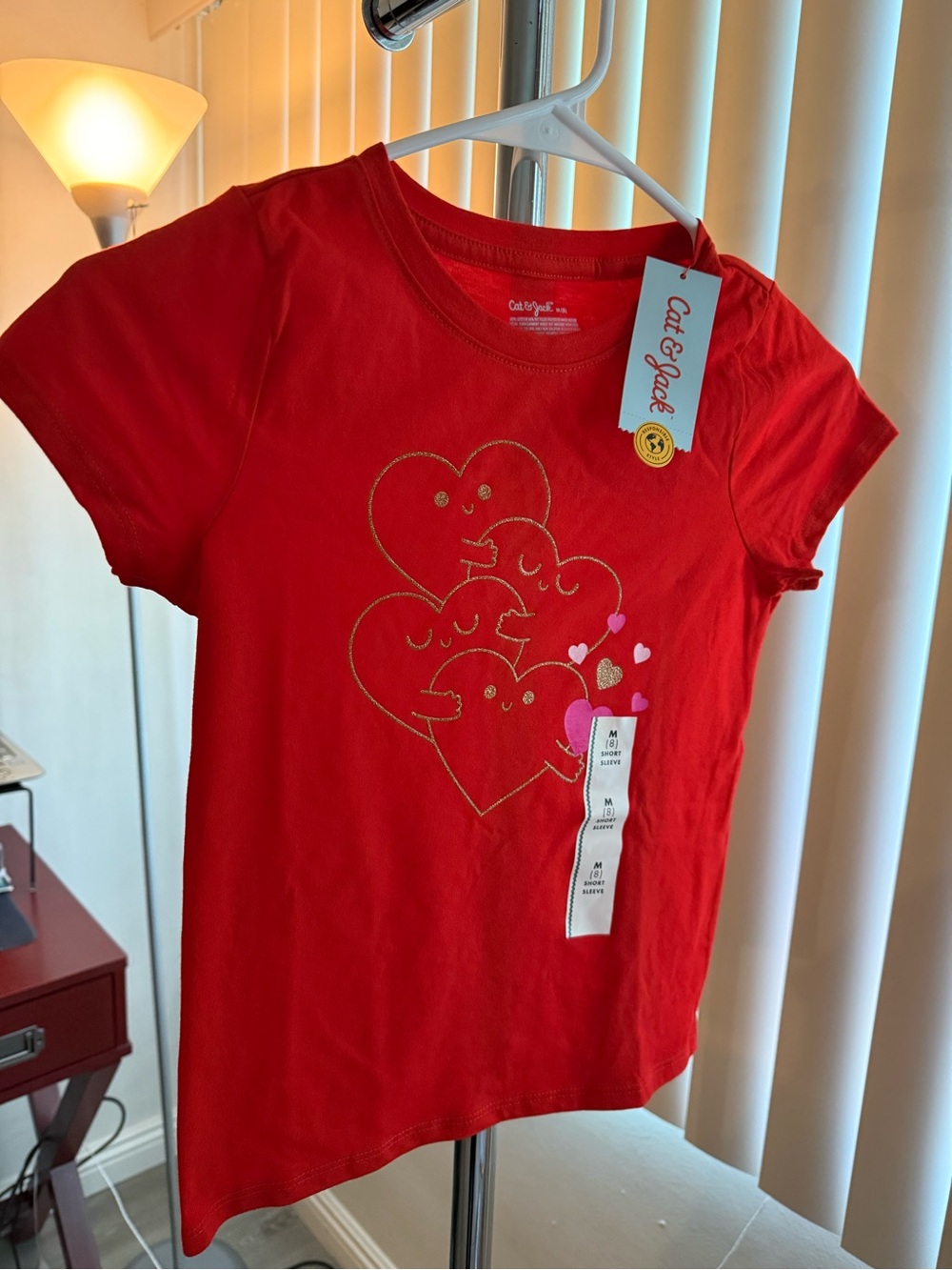 Cat & Jack Red Short-Sleeve Heart Graphic Tee with Gold Accent